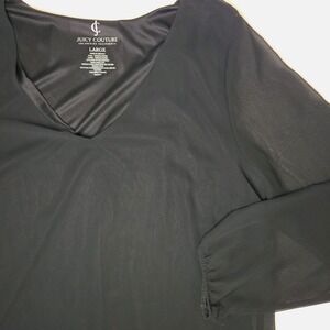 Juicy Couture Black Sheer Hi Lo Blouse Large V Neck Layered Tunic Top